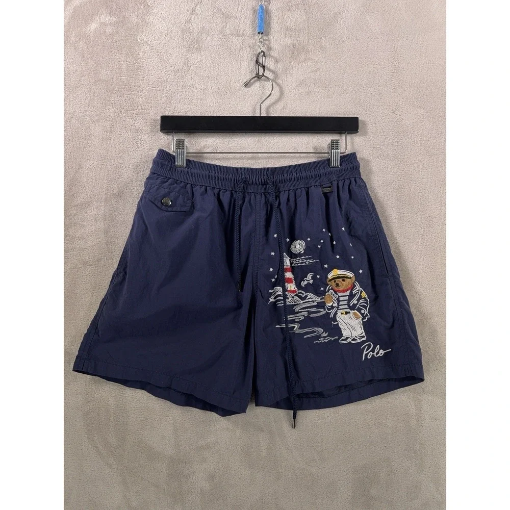 Polo Ralph Lauren Embroidered Polo Bear Swim Trunks Mens Medium Blue Traveler